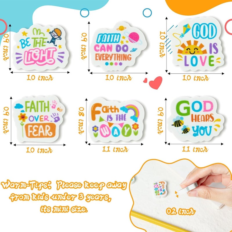 BZaber Christian Inspirational Mini Eraser Valentine's Day Gift 60Pcs Inspirational Faith Over Fear Pencils Erasers Colorful Sun Bee Flowers 3D Desk Puzzle Erasers Pet for Student Birthday Supplies - Image 3